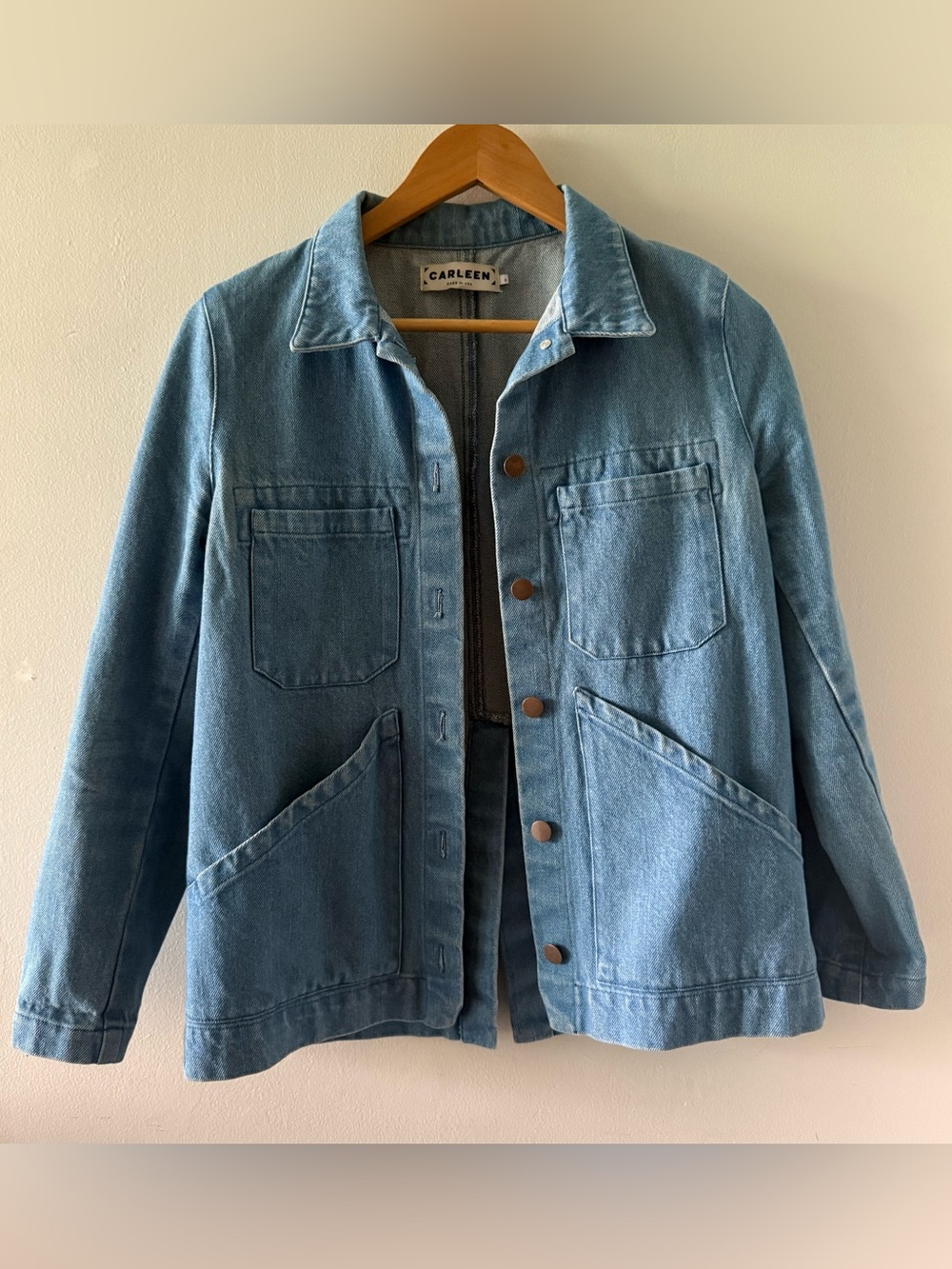 Carleen Light Blue Triangle Pocket Denim Jacket - Women's Jean Jacket